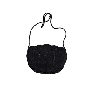Magid Black Beaded Evening Bag Shell Pattern Satin‎ Shoulder Bag